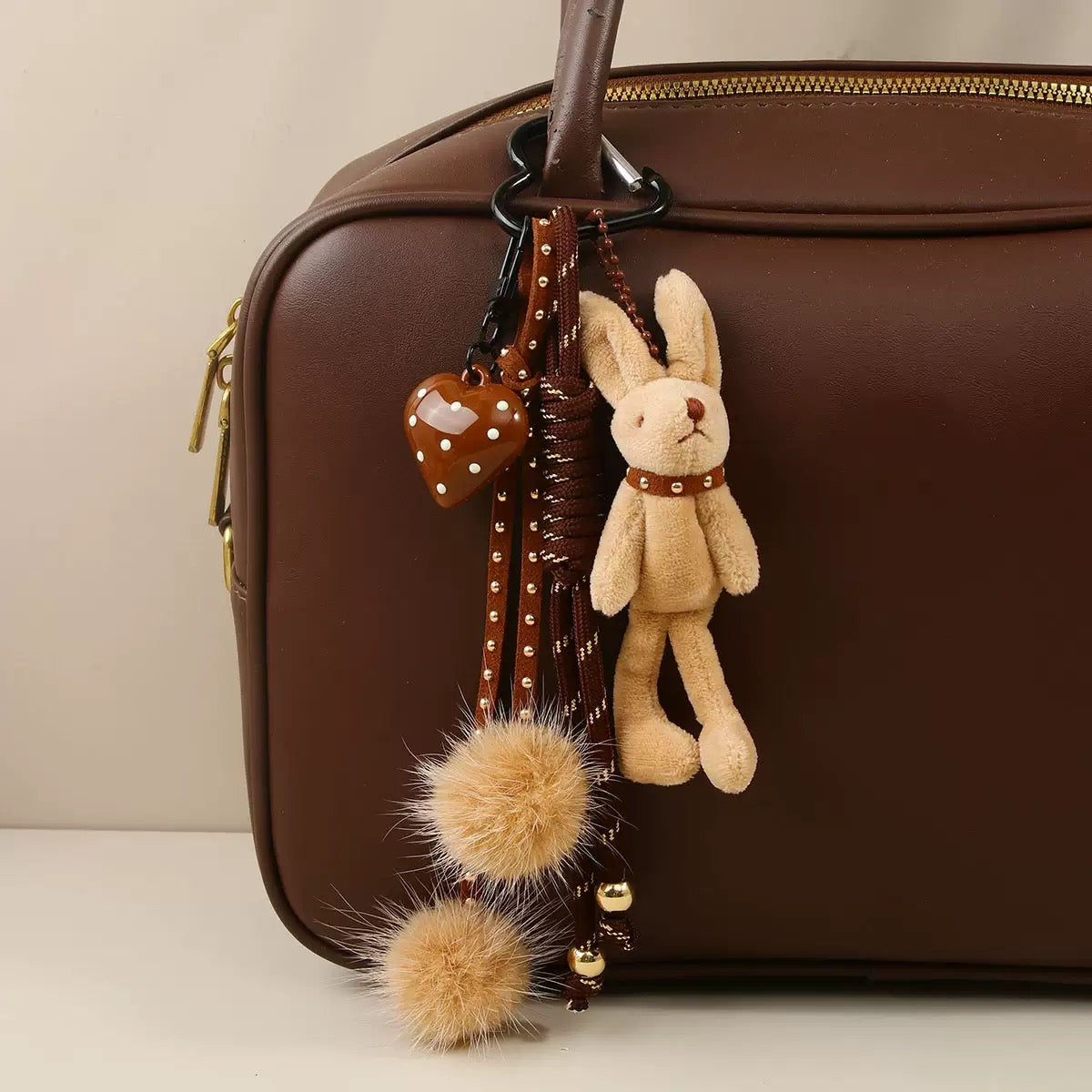 Cream Bunny Bag Charm with Pom-Poms